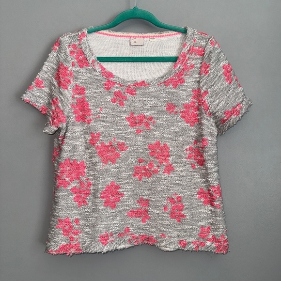 EIC Anthropologie Postmark Terry Floral Short Sleeve Top Size Large - Picture 2 of 6